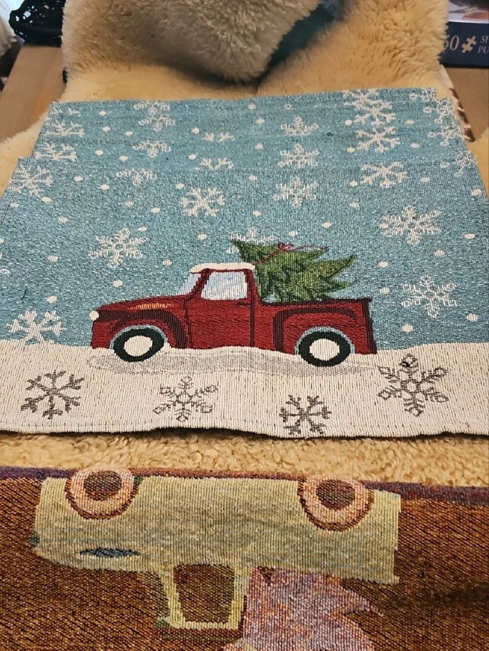 Holiday Red Truck Decorative Tapestry Placemats 5 Total